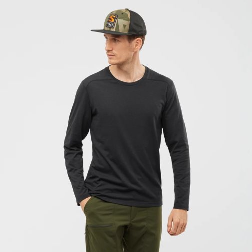 Black Salomon Essential Long Sleeve Men's T-Shirts | PH 94268V